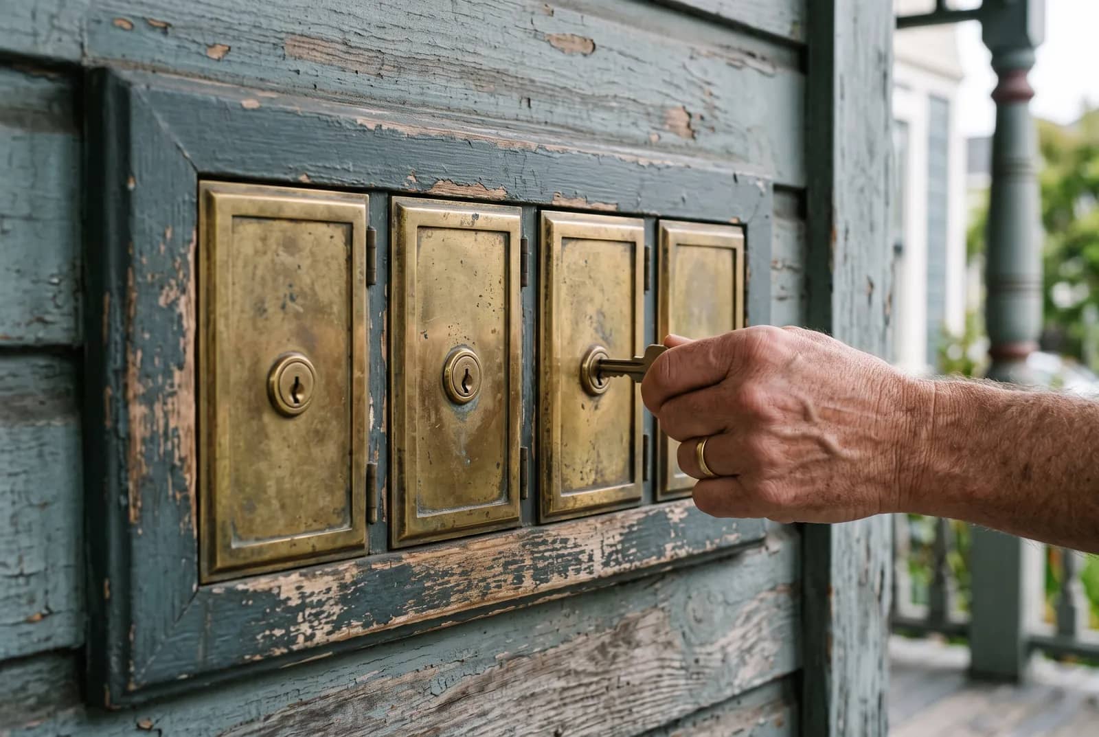 A Row of Mail Doors in the Entry, and One Key Gone